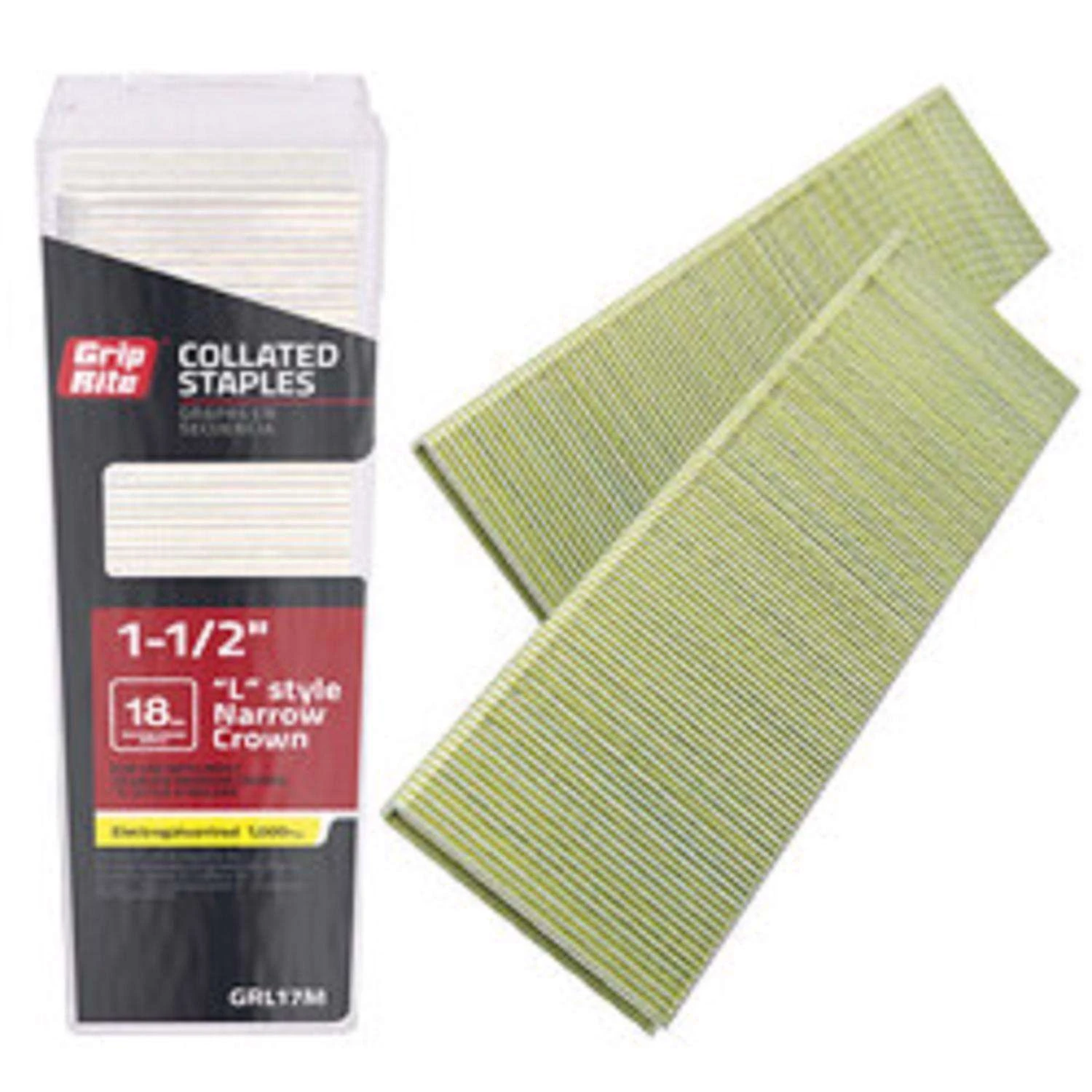 Grip-Rite L-Style 1/4 In. W X 1-1/2 In. L 18 Ga. Narrow Crown Staples 1000 Pk 3 Grip-Rite L-Style 1/4 In. W X 1-1/2 In. L 18 Ga. Narrow Crown Staples 1000 Pk