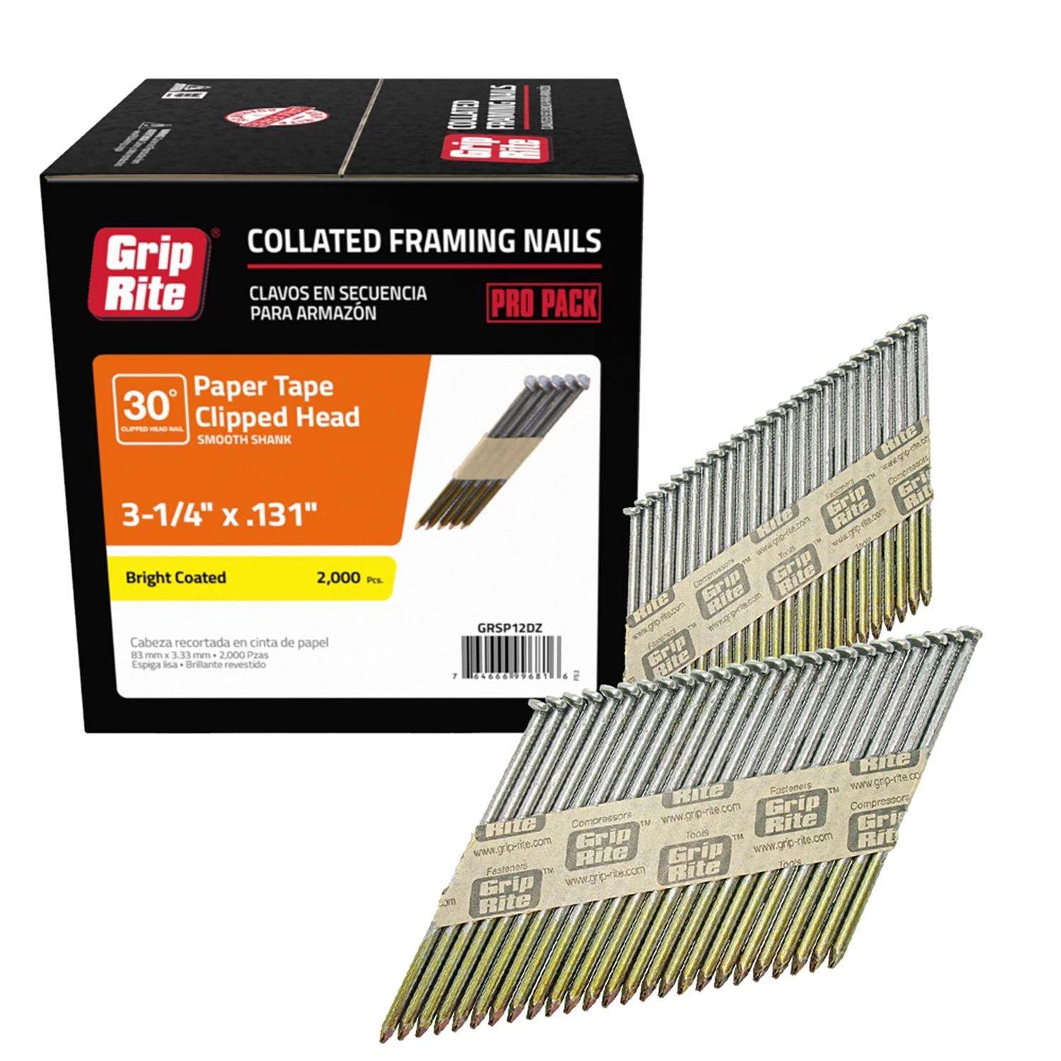 Grip-Rite 3-1/4 In. 11 Ga. Angled Strip Bright Framing Nails 30 Deg 2000 Pk 4 Grip-Rite 3-1/4 In. 11 Ga. Angled Strip Bright Framing Nails 30 Deg 2000 Pk - Image 2
