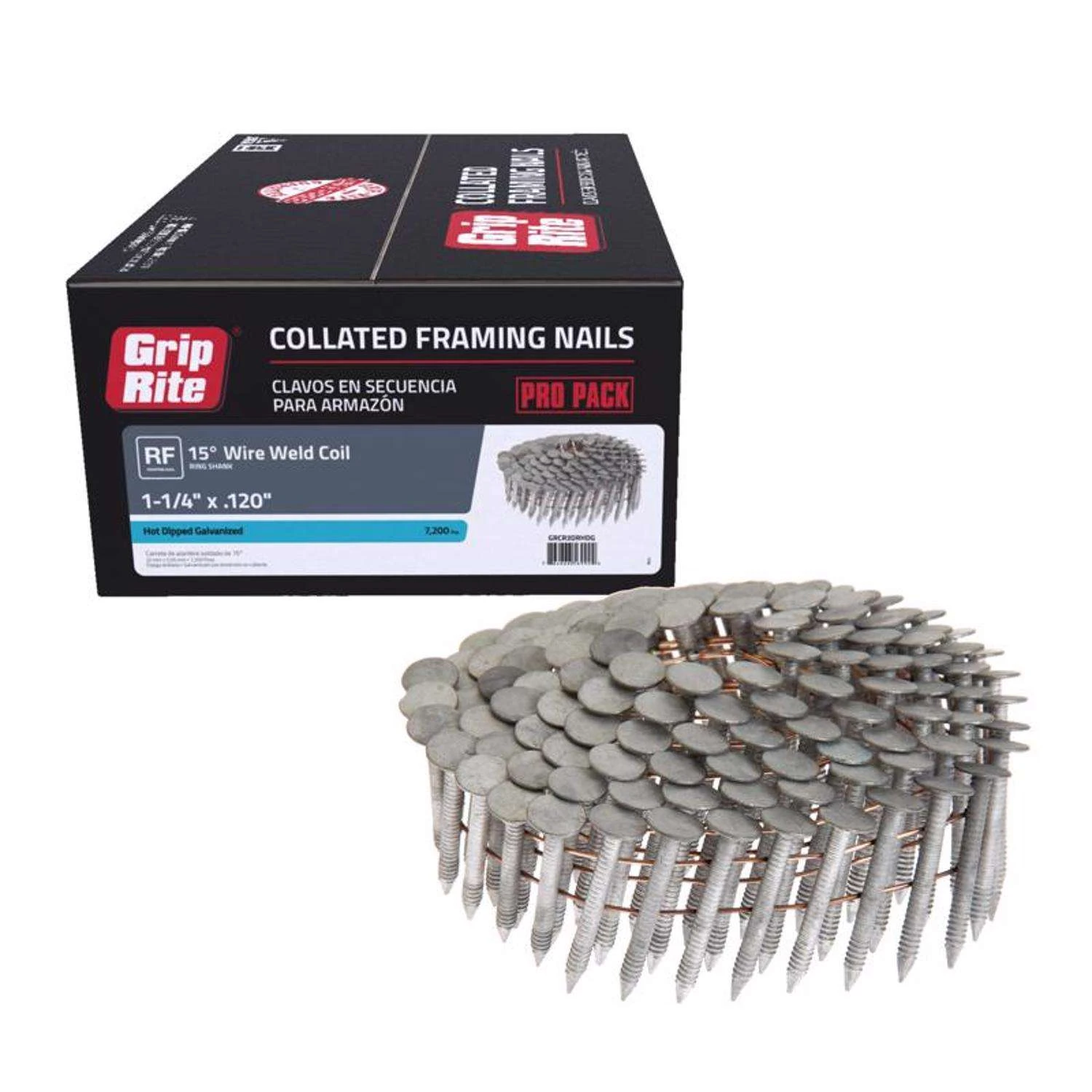 Grip-Rite 1-1/4 In. 11 Ga. Angled Strip Hot-Dip Galvanized Roofing Nails 15 Deg 7200 Pk 3 Grip-Rite 1-1/4 In. 11 Ga. Angled Strip Hot-Dip Galvanized Roofing Nails 15 Deg 7200 Pk