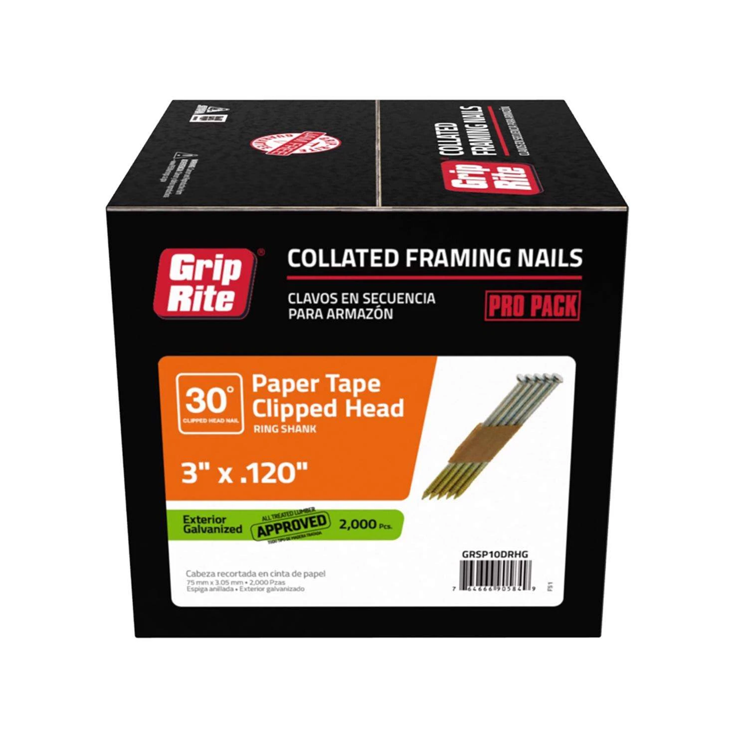 Grip-Rite 3 In. Angled Strip Hot-Dip Galvanized Framing Nails 30 Deg 2000 Pk 3 Grip-Rite 3 In. Angled Strip Hot-Dip Galvanized Framing Nails 30 Deg 2000 Pk