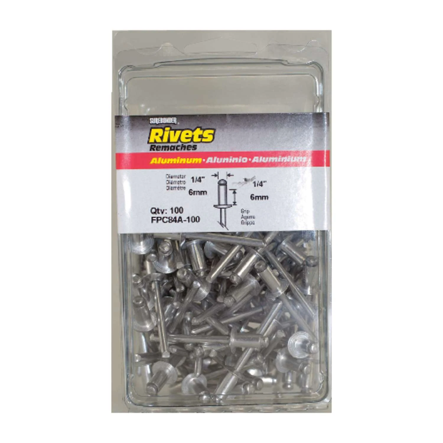 Surebonder 1/4 In. D X 1/4 In. Aluminum Rivets Silver 100 Pk 3 Surebonder 1/4 In. D X 1/4 In. Aluminum Rivets Silver 100 Pk