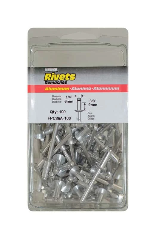 Surebonder 1/4 In. D X 3/8 In. Aluminum Rivets Silver 100 Pk 3 Surebonder 1/4 In. D X 3/8 In. Aluminum Rivets Silver 100 Pk