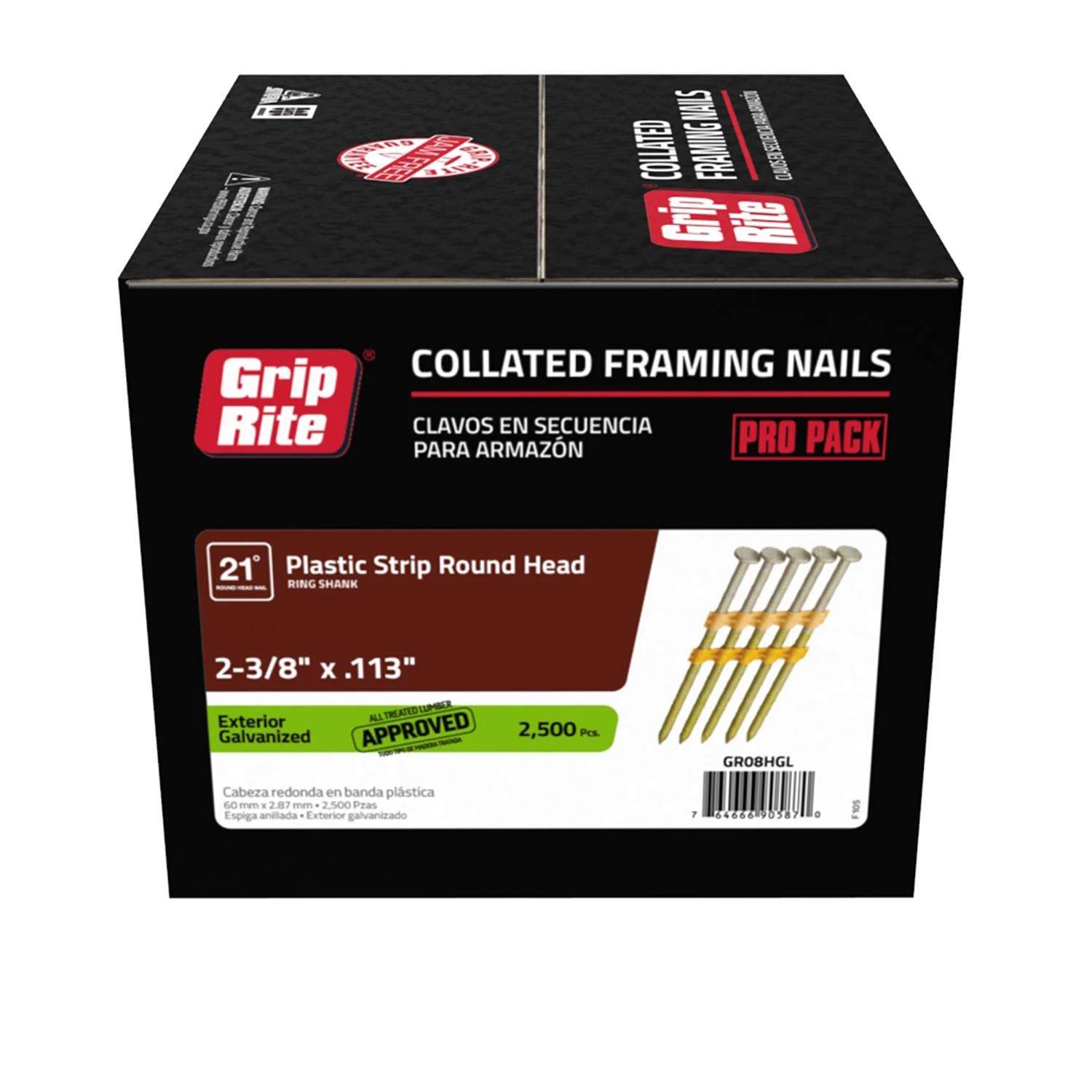 Grip-Rite 2-3/8 In. 12 Ga. Angled Strip Hot-Dip Galvanized Framing Nails 21 Deg 2500 Pk 3 Grip-Rite 2-3/8 In. 12 Ga. Angled Strip Hot-Dip Galvanized Framing Nails 21 Deg 2500 Pk