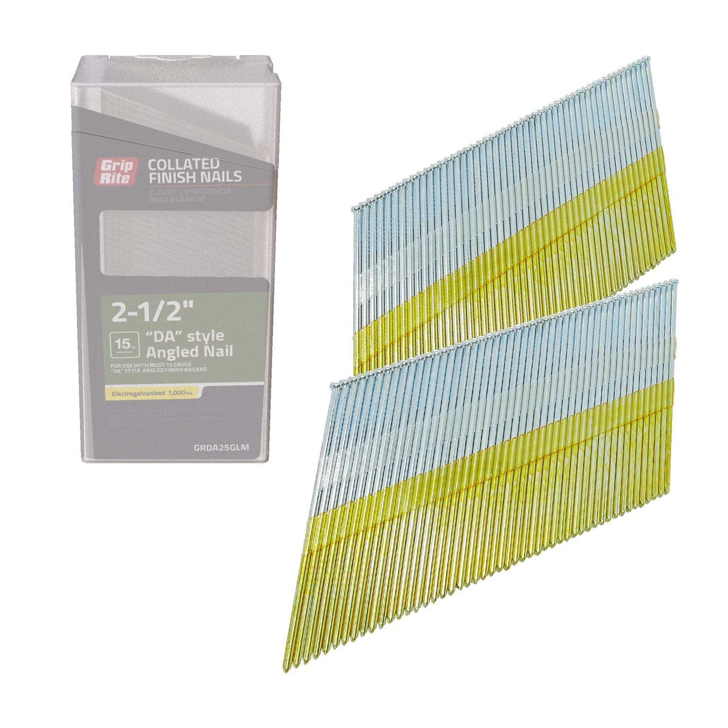 Grip-Rite 2-1/2 In. 15 Ga. Angled Strip Electro Galvanized Finish Nails 34 Deg 1000 Pk 4 Grip-Rite 2-1/2 In. 15 Ga. Angled Strip Electro Galvanized Finish Nails 34 Deg 1000 Pk - Image 2