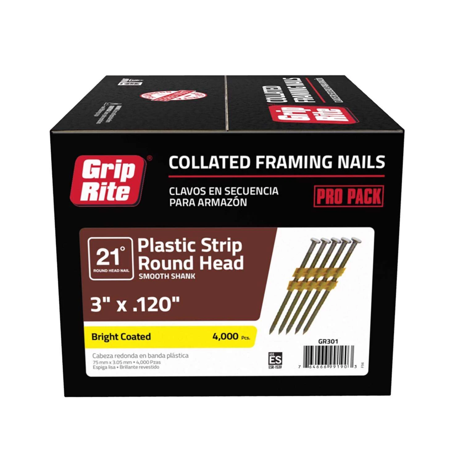 Grip-Rite 3 In. 11 Ga. Angled Strip Bright Framing Nails 21 Deg 4000 Pk 4 Grip-Rite 3 In. 11 Ga. Angled Strip Bright Framing Nails 21 Deg 4000 Pk - Image 2