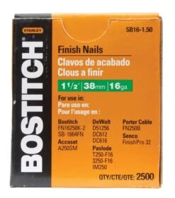 Bostitch 1-1/2 In. 16 Ga. Straight Strip Coated Finish Nails 2500 Pk