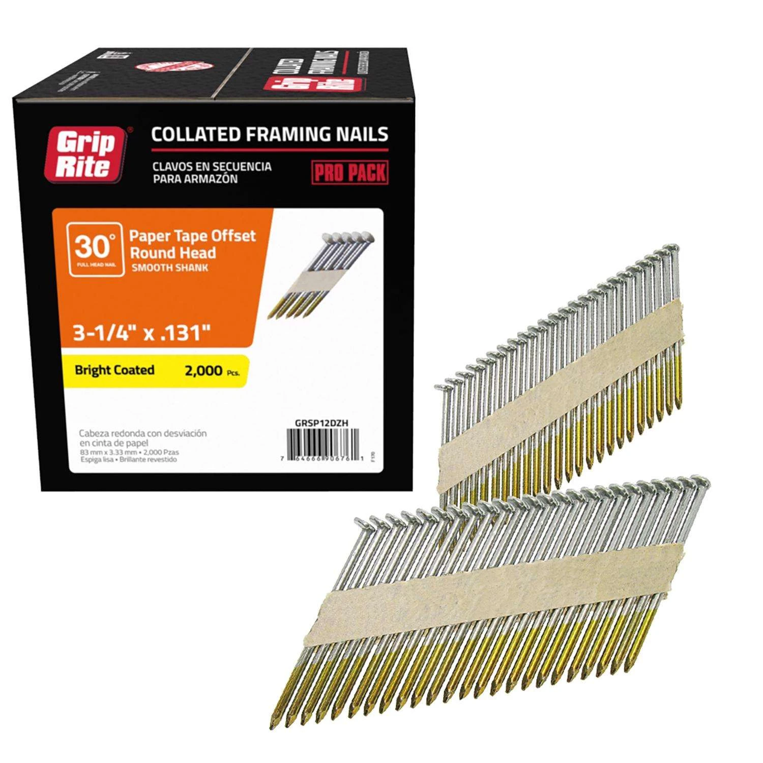 Grip-Rite 3-1/4 In. Angled Strip Bright Framing Nails 30 Deg 2000 Pk 4 Grip-Rite 3-1/4 In. Angled Strip Bright Framing Nails 30 Deg 2000 Pk - Image 2
