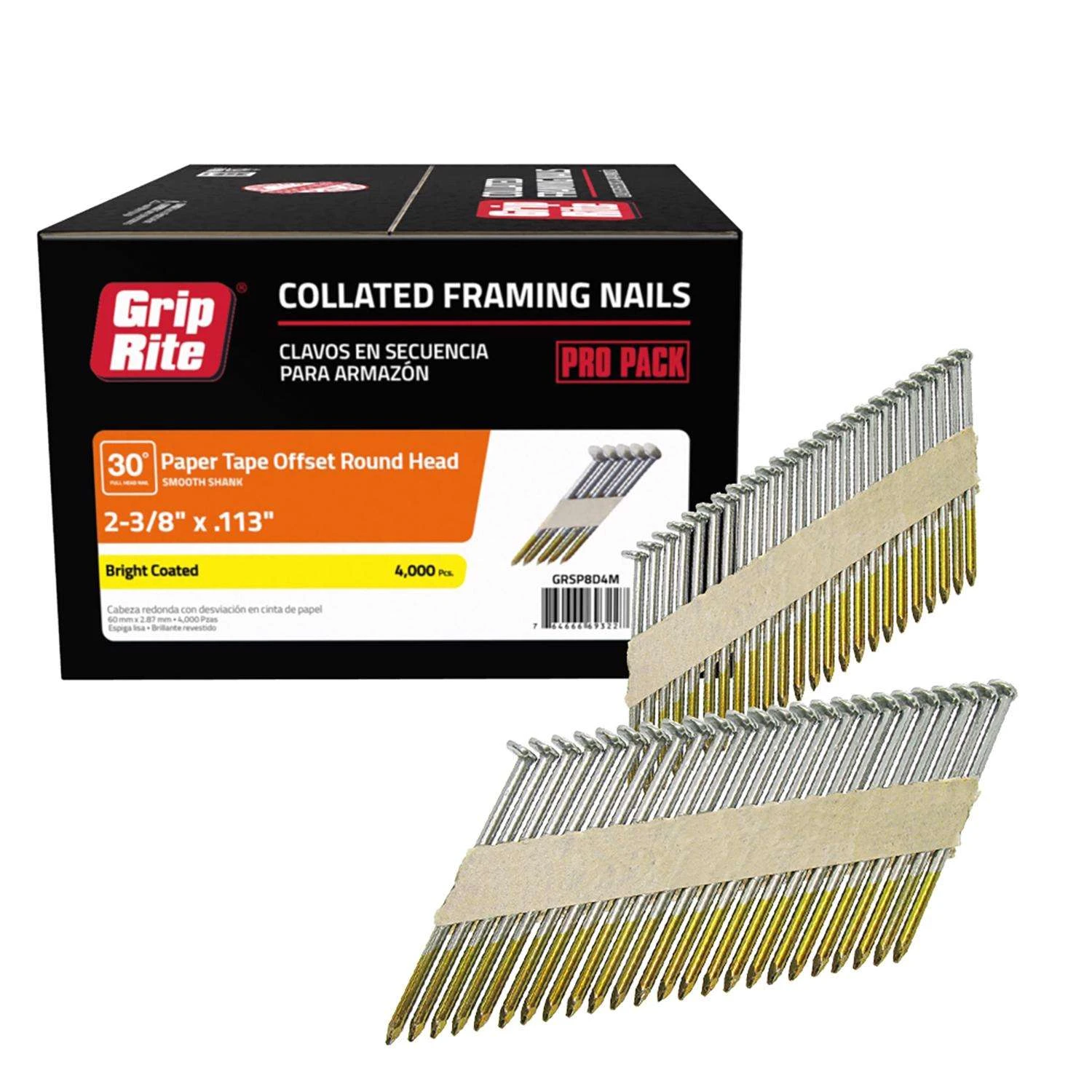 Grip-Rite 2-3/8 In. Angled Strip Bright Framing Nails 30 Deg 4000 Pk 3 Grip-Rite 2-3/8 In. Angled Strip Bright Framing Nails 30 Deg 4000 Pk