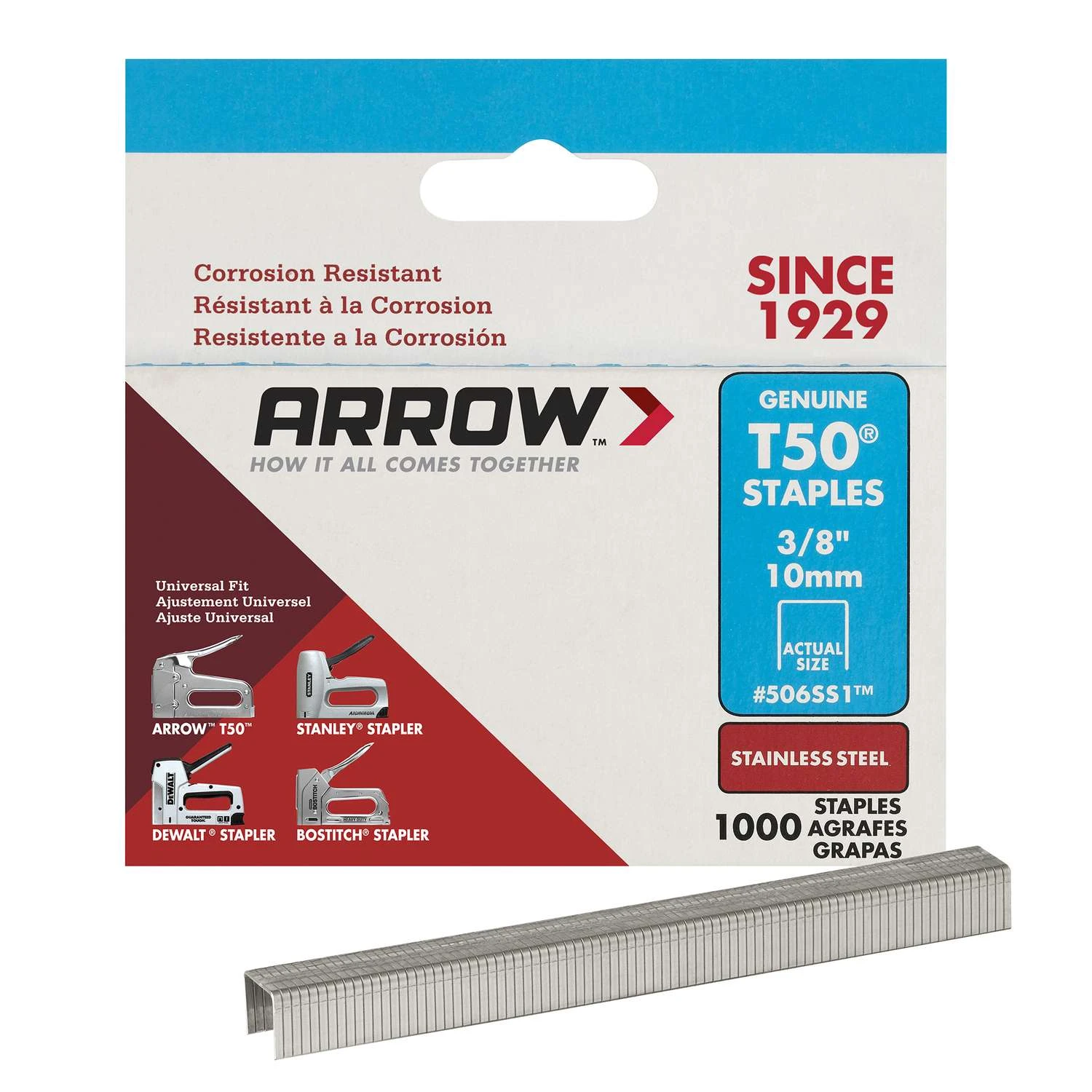 Arrow T50 3/8 In. W X 3/8 In. L 18 Ga. Flat Crown Heavy Duty Staples 1000 Pk 3 Arrow T50 3/8 In. W X 3/8 In. L 18 Ga. Flat Crown Heavy Duty Staples 1000 Pk