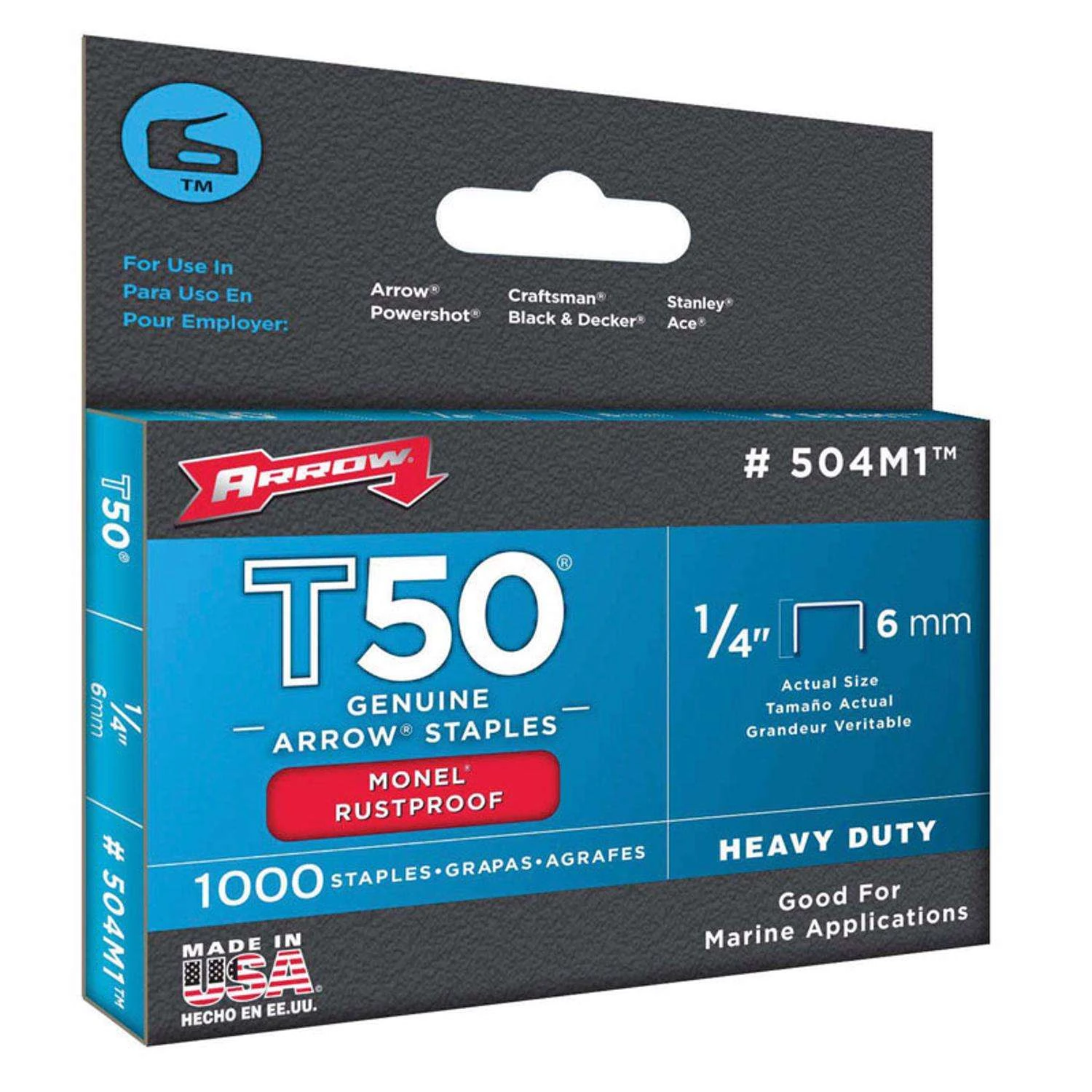 Arrow Monel T50 3/8 In. W X 1/4 In. L Flat Crown Heavy Duty Staples 1000 Pk 3 Arrow Monel T50 3/8 In. W X 1/4 In. L Flat Crown Heavy Duty Staples 1000 Pk