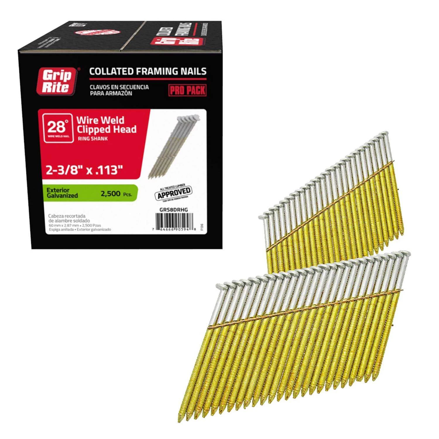 Grip-Rite 2-3/8 In. 11-1/2 Ga. Angled Strip Hot-Dip Galvanized Framing Nails 28 Deg 2500 Pk 4 Grip-Rite 2-3/8 In. 11-1/2 Ga. Angled Strip Hot-Dip Galvanized Framing Nails 28 Deg 2500 Pk - Image 2