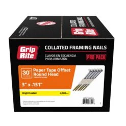 Grip-Rite 3 In. Angled Strip Bright Framing Nails 30 Deg 4000 Pk