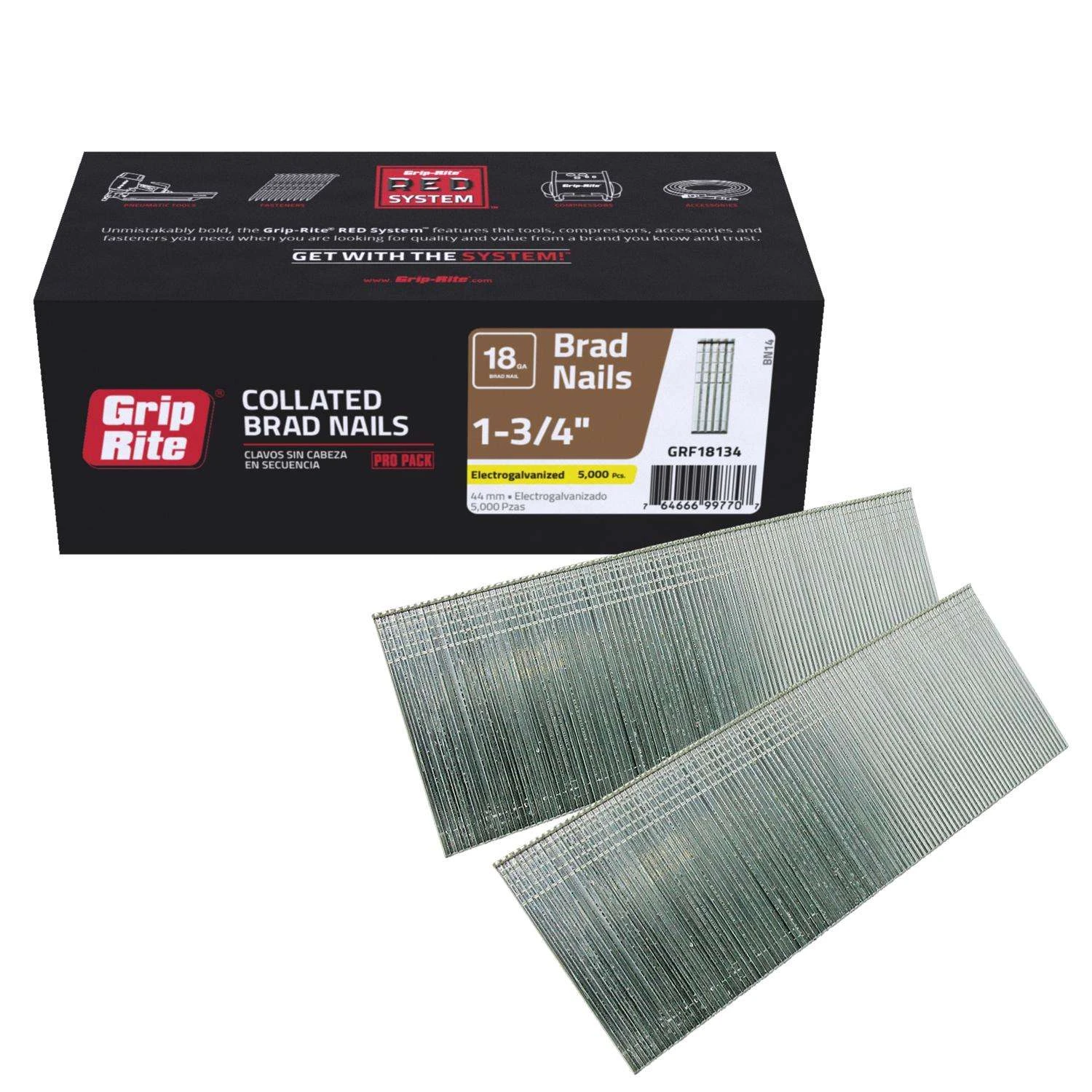 Grip-Rite 1-3/4 In. 18 Ga. Straight Strip Electro Galvanized Brad Nails 5000 Pk 4 Grip-Rite 1-3/4 In. 18 Ga. Straight Strip Electro Galvanized Brad Nails 5000 Pk - Image 2