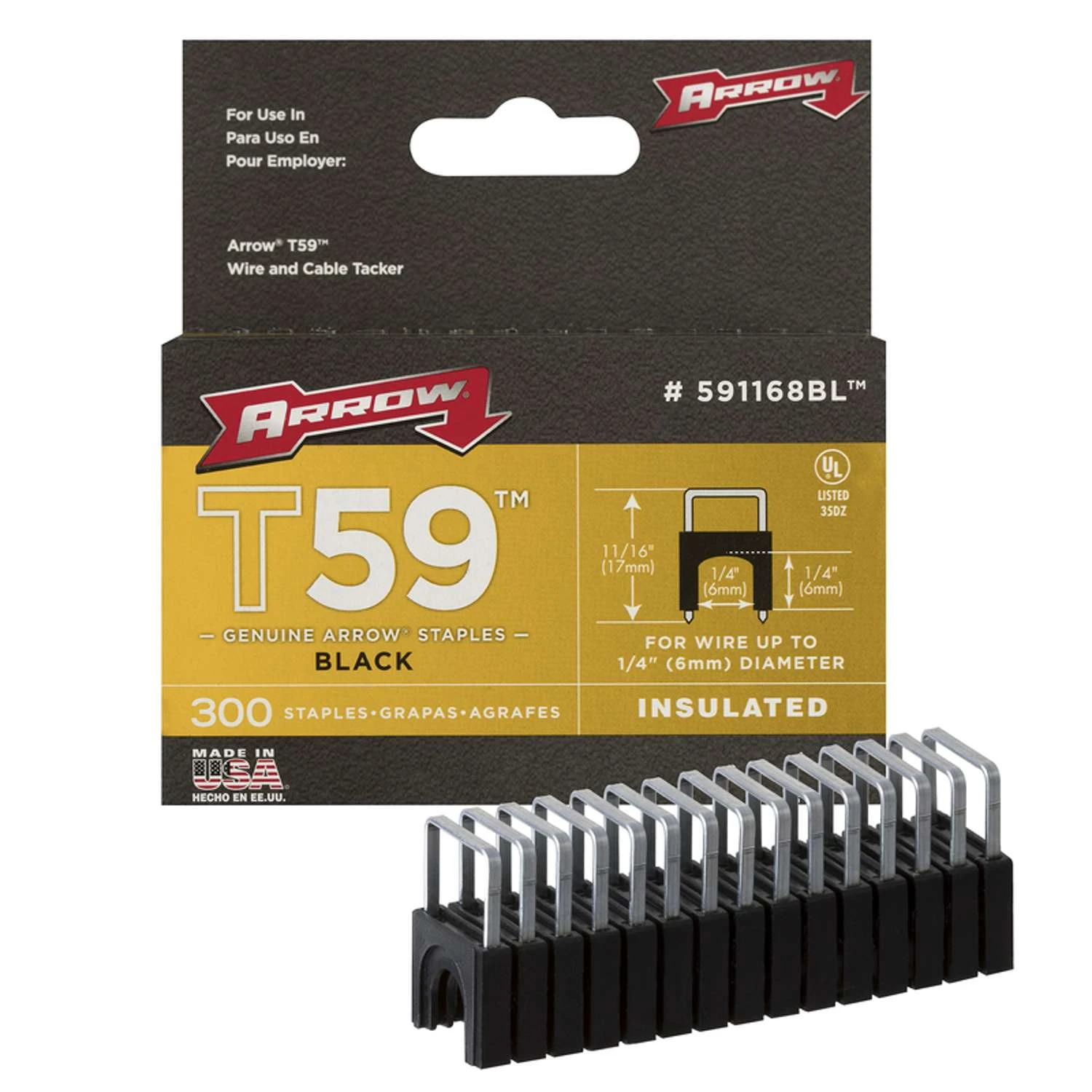 Arrow T59 1/4 In. W X 11/16 In. L Insulated Crown Cable Staples 300 Pk 3 Arrow T59 1/4 In. W X 11/16 In. L Insulated Crown Cable Staples 300 Pk