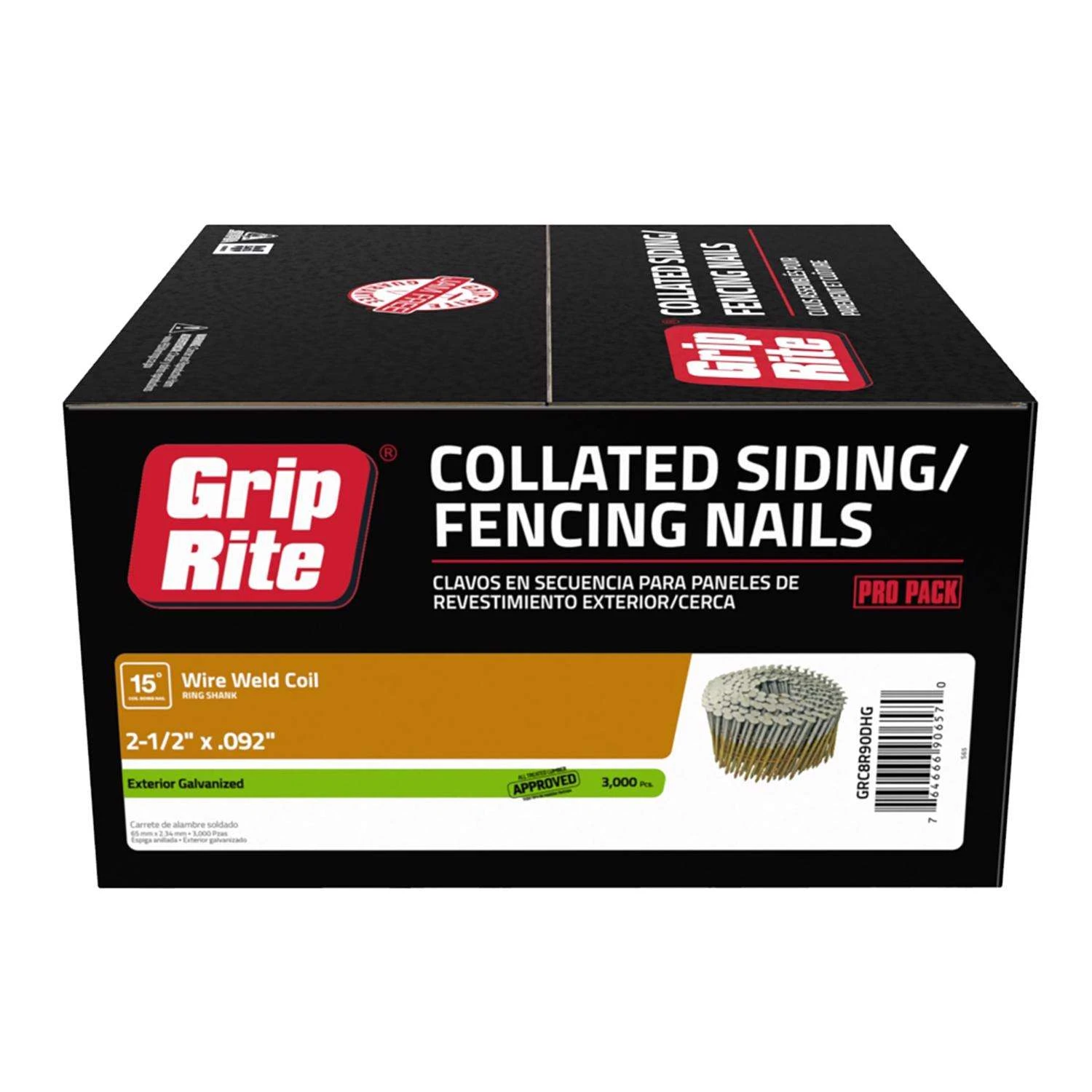 Grip-Rite 2-3/16 In. 0.92 Ga. Wire Coil Hot-Dip Galvanized Siding Nails 15 Deg 3000 Pk 3 Grip-Rite 2-3/16 In. 0.92 Ga. Wire Coil Hot-Dip Galvanized Siding Nails 15 Deg 3000 Pk