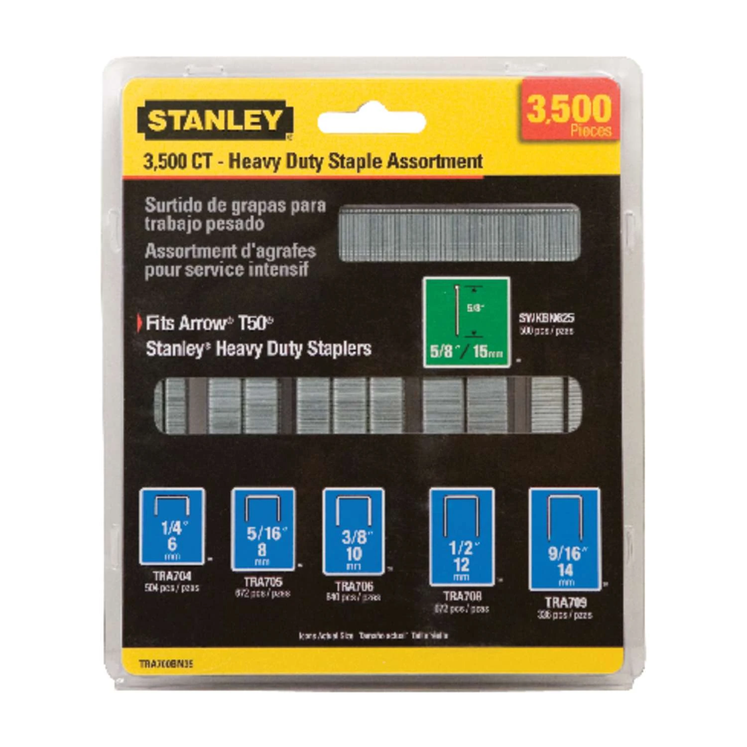 Stanley 27/64 In. W 18 Ga. Narrow Crown Heavy Duty Staple Assortment 3500 Pk 3 Stanley 27/64 In. W 18 Ga. Narrow Crown Heavy Duty Staple Assortment 3500 Pk