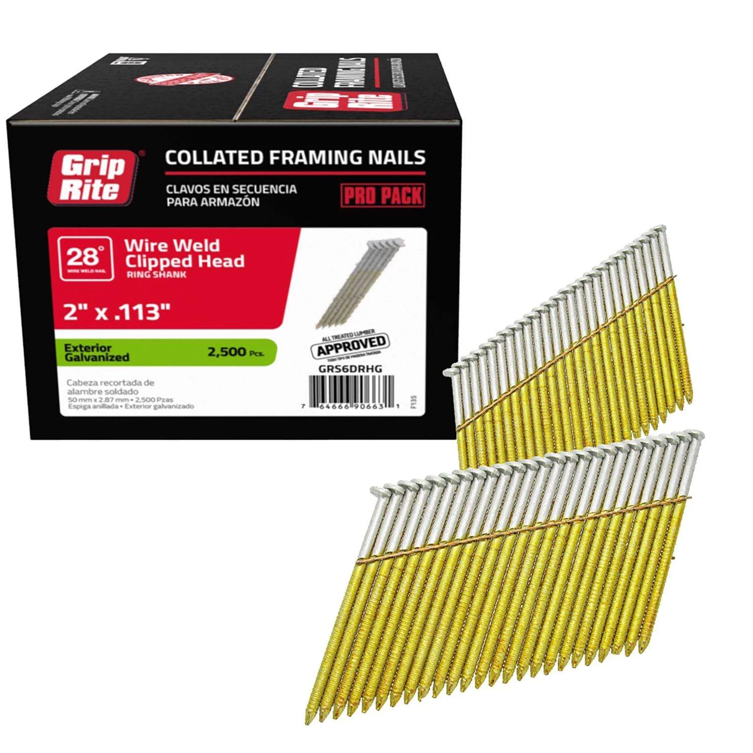 Grip-Rite 2 In. 11-1/2 Ga. Angled Strip Hot-Dip Galvanized Framing Nails 28 Deg 2500 Pk 4 Grip-Rite 2 In. 11-1/2 Ga. Angled Strip Hot-Dip Galvanized Framing Nails 28 Deg 2500 Pk - Image 2