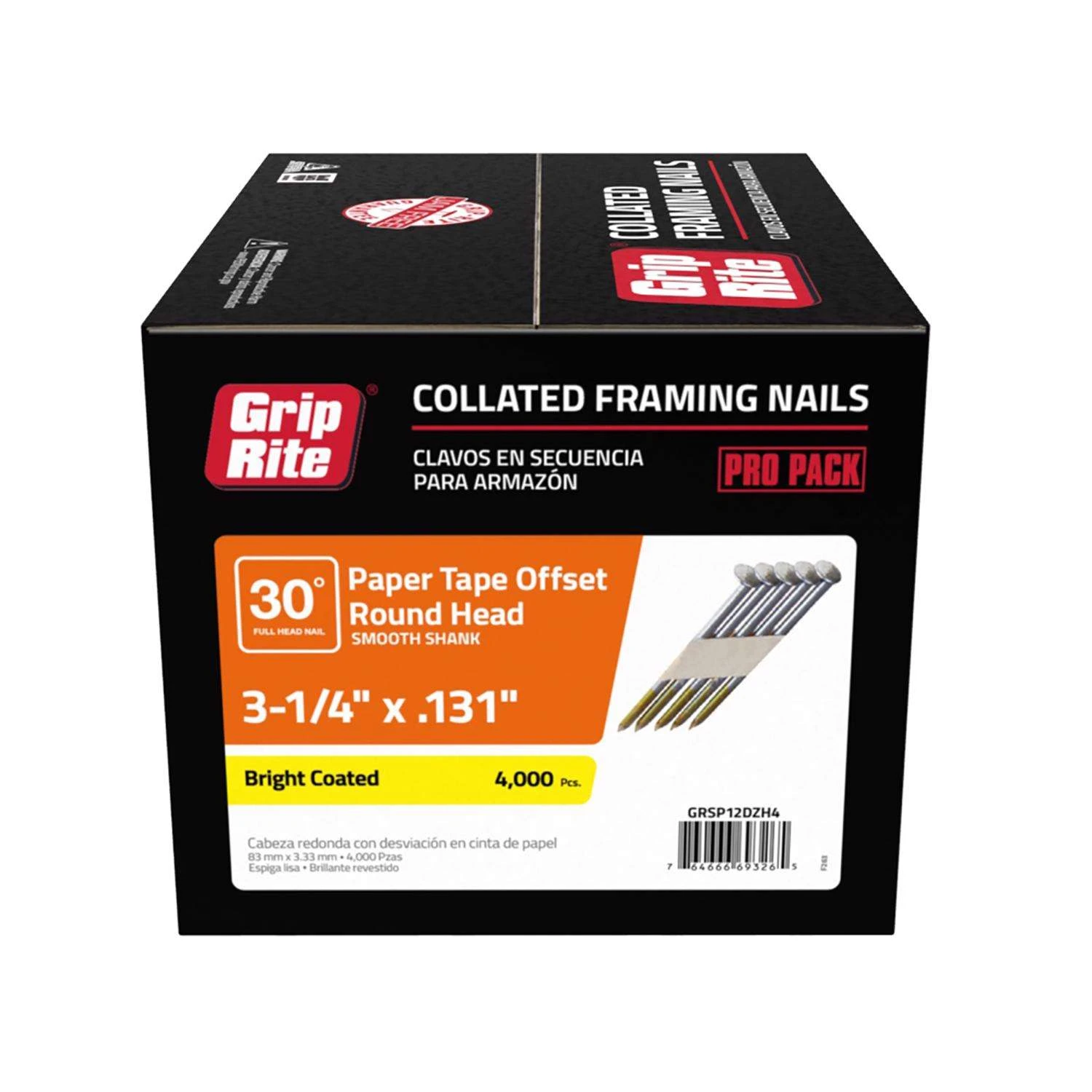 Grip-Rite 3-1/4 In. Angled Strip Bright Framing Nails 30 Deg 4000 Pk 3 Grip-Rite 3-1/4 In. Angled Strip Bright Framing Nails 30 Deg 4000 Pk
