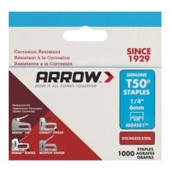 Arrow T50 3/8 In. W X 1/4 In. L 18 Ga. Flat Crown Heavy Duty Staples 1000 Pk 10 Arrow T50 3/8 In. W X 1/4 In. L 18 Ga. Flat Crown Heavy Duty Staples 1000 Pk -Senco Arrow Shop a2ee911a 5506 4baf b8a4 200c130af10a