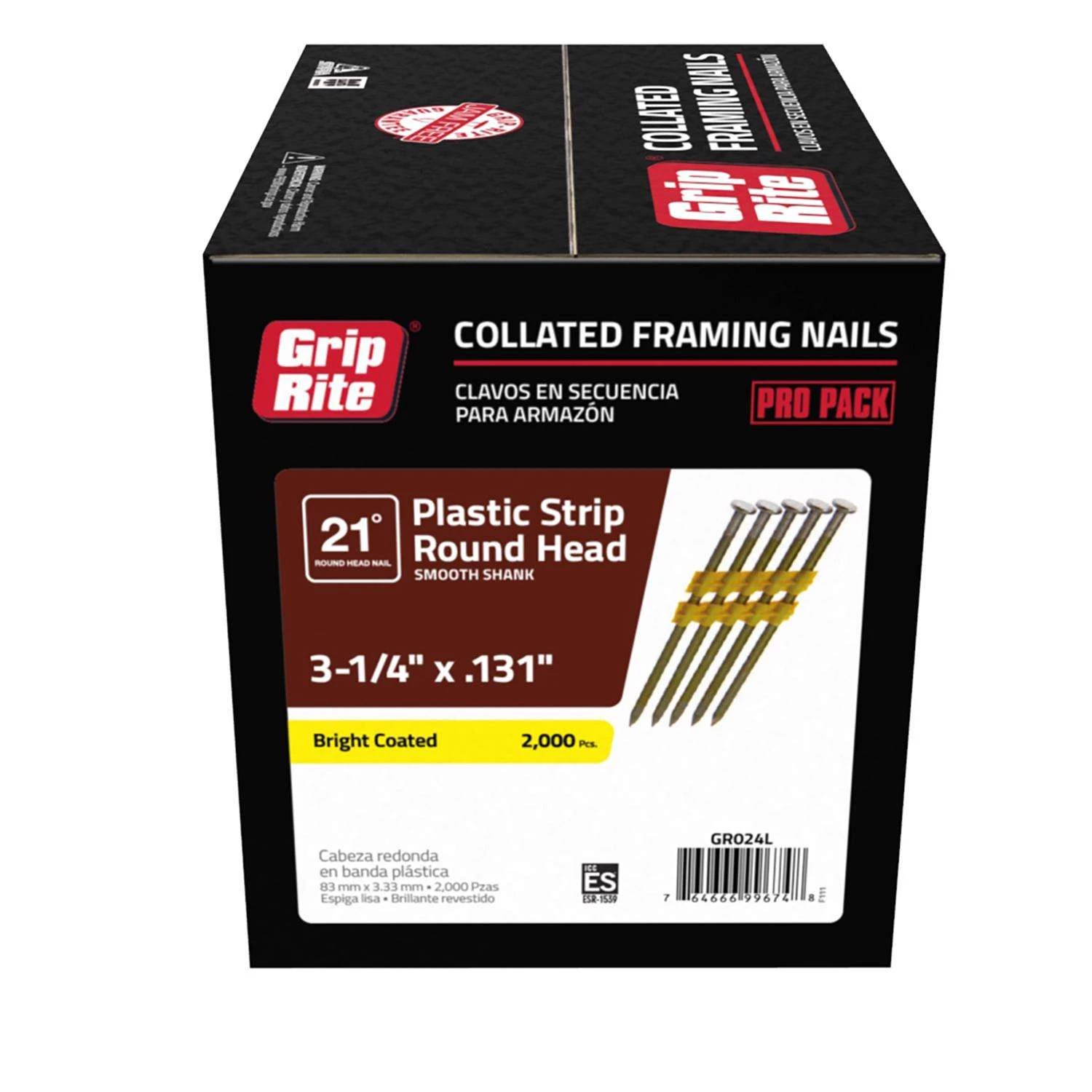 Grip-Rite 3-1/4 In. 10-1/4 Ga. Angled Strip Bright Framing Nails 21 Deg 2000 Pk 4 Grip-Rite 3-1/4 In. 10-1/4 Ga. Angled Strip Bright Framing Nails 21 Deg 2000 Pk - Image 2