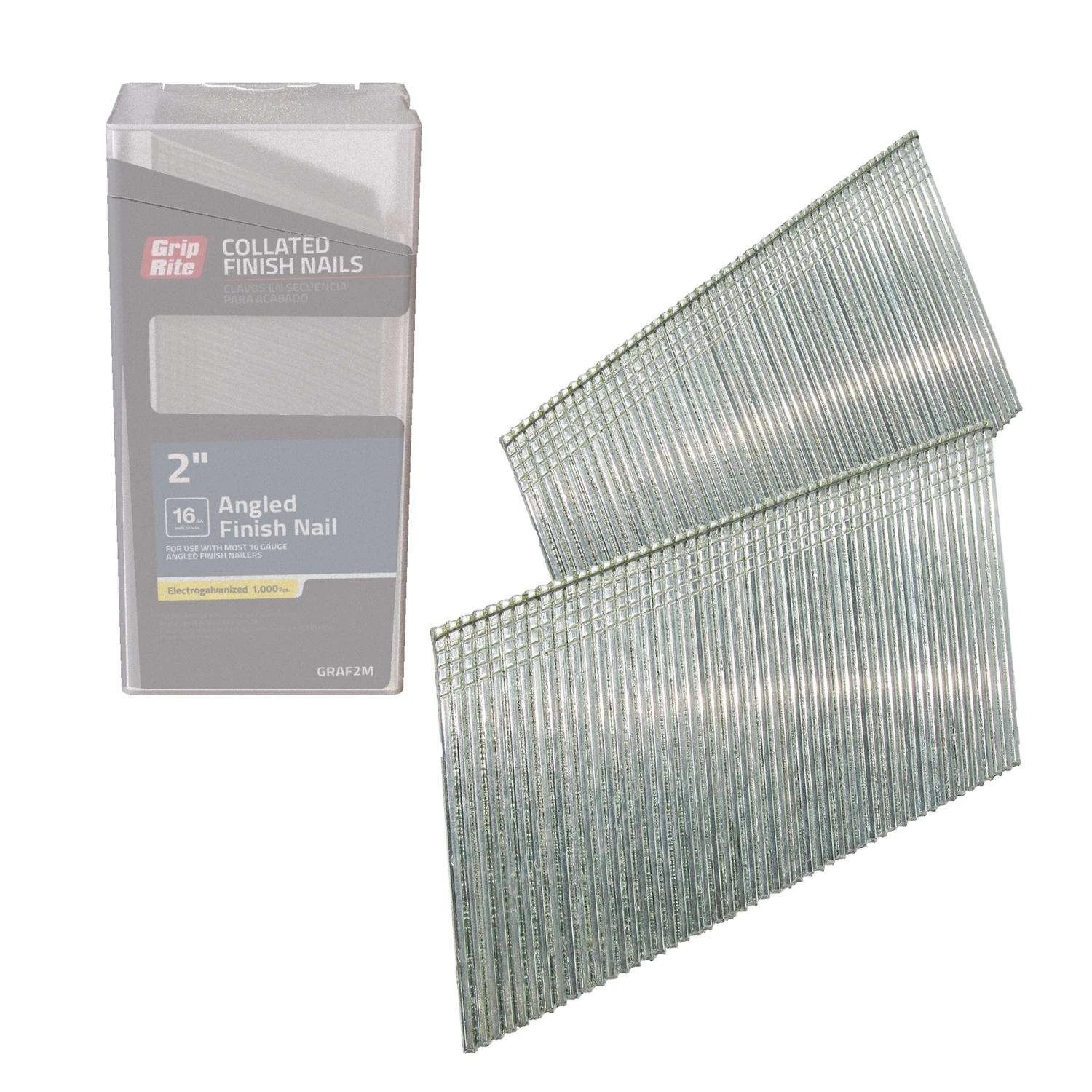 Grip-Rite 2 In. 16 Ga. Angled Strip Electro Galvanized Finish Nails 20 Deg 1000 Pk 4 Grip-Rite 2 In. 16 Ga. Angled Strip Electro Galvanized Finish Nails 20 Deg 1000 Pk - Image 2