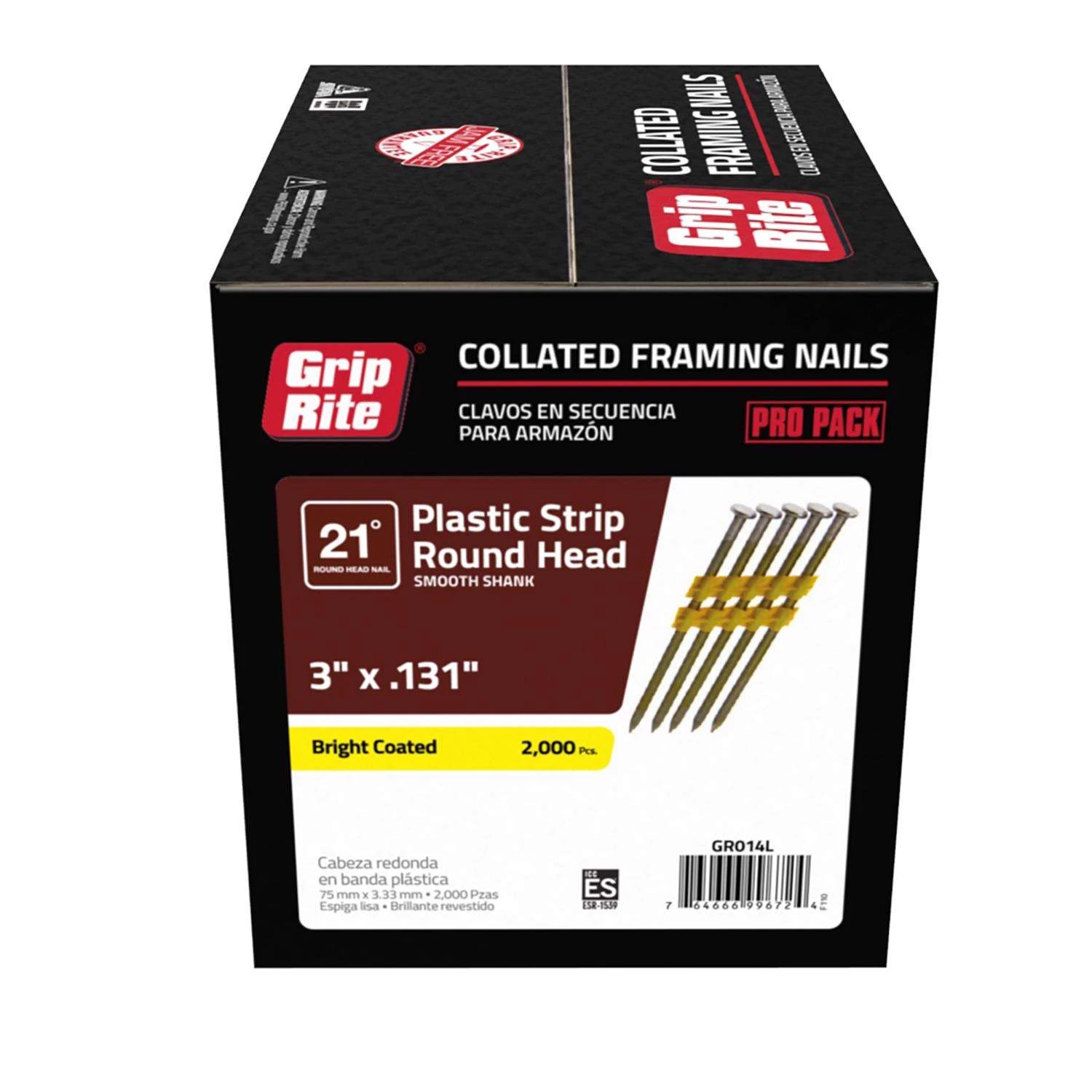 Grip-Rite 3 In. 10 Ga. Angled Strip Bright Framing Nails 21 Deg 2000 Pk 3 Grip-Rite 3 In. 10 Ga. Angled Strip Bright Framing Nails 21 Deg 2000 Pk