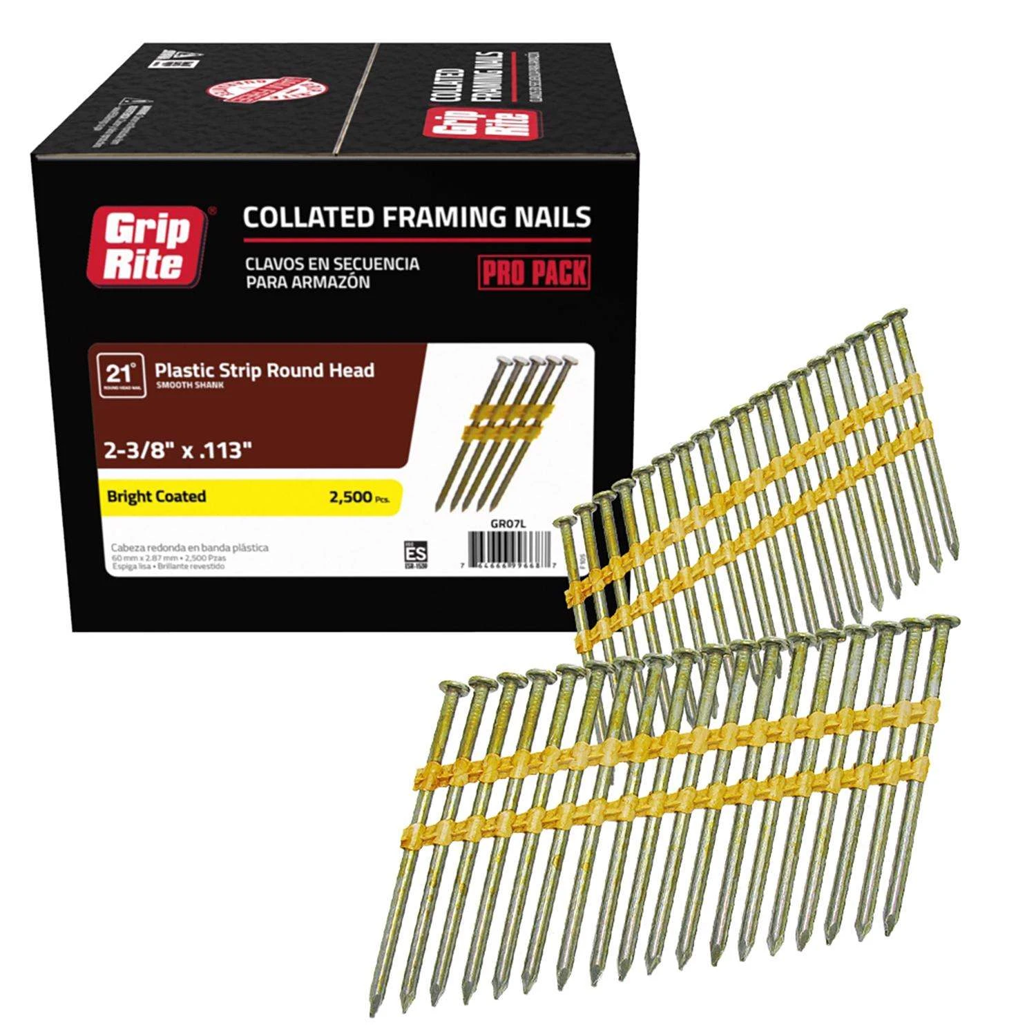Grip-Rite 2-3/8 In. 12 Ga. Angled Strip Bright Framing Nails 21 Deg 2500 Pk 4 Grip-Rite 2-3/8 In. 12 Ga. Angled Strip Bright Framing Nails 21 Deg 2500 Pk - Image 2
