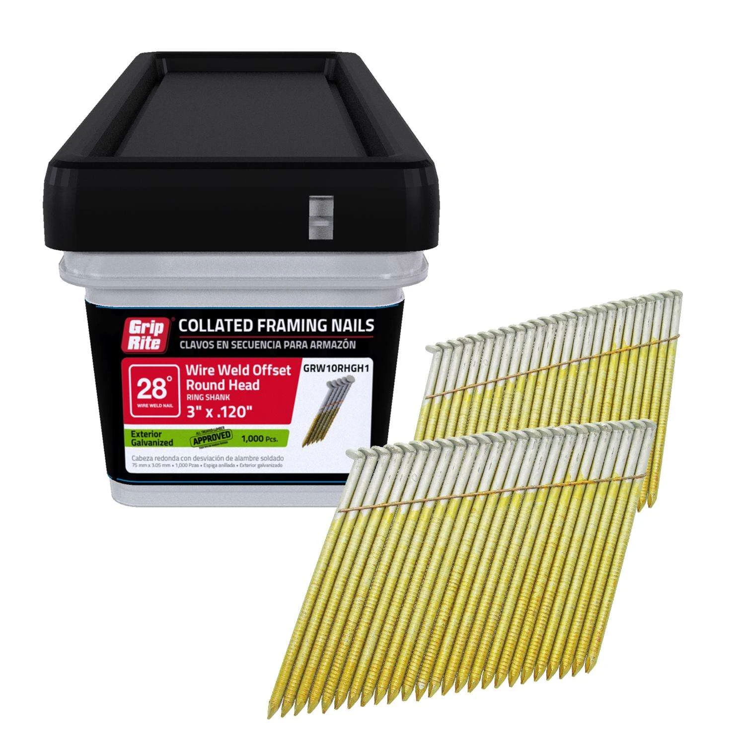 Grip-Rite 3 In. Angled Strip Hot-Dip Galvanized Framing Nails 28 Deg 1000 Pk 4 Grip-Rite 3 In. Angled Strip Hot-Dip Galvanized Framing Nails 28 Deg 1000 Pk - Image 2