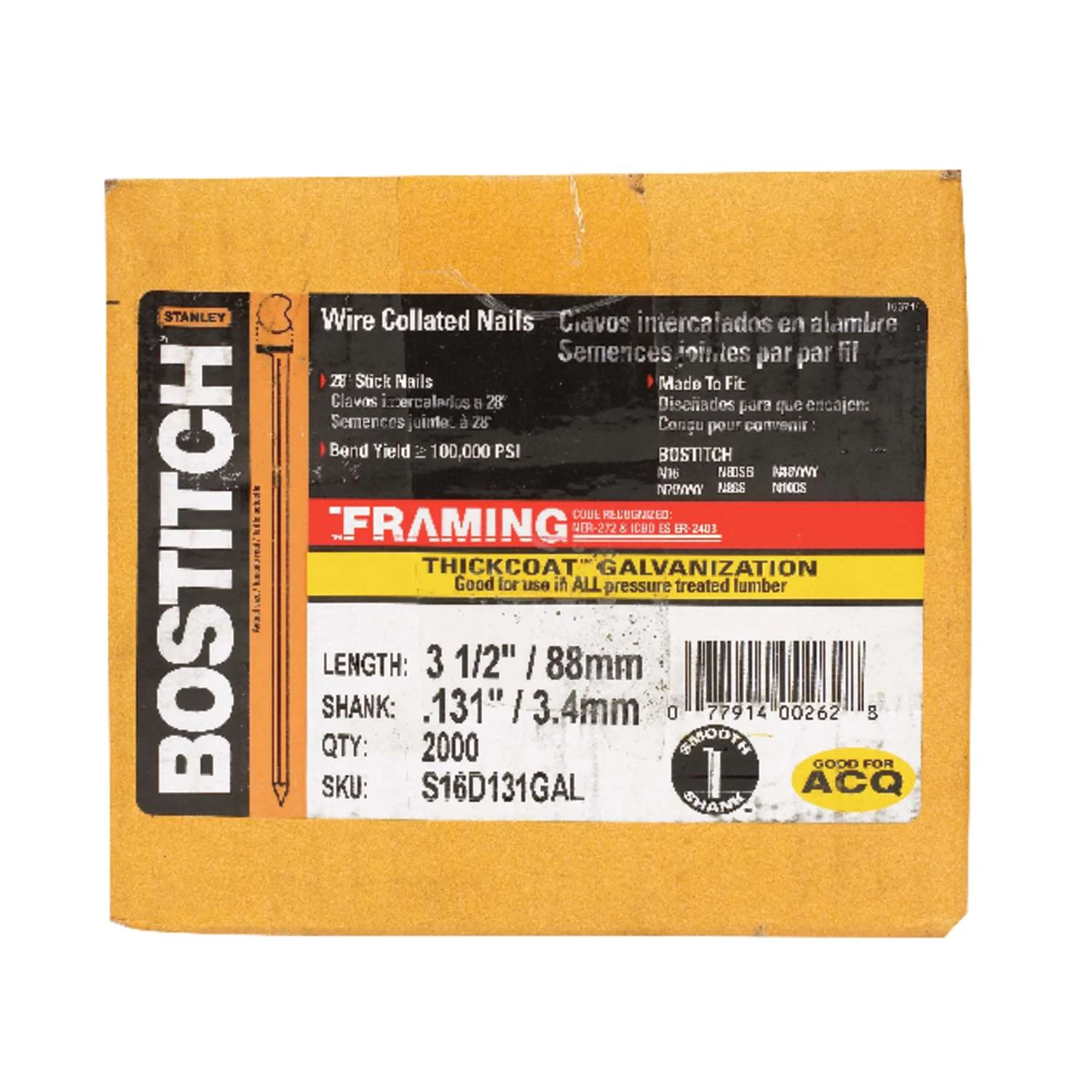 Bostitch 3-1/2 In. Angled Strip Galvanized Stick Nails 28 Deg 2000 Pk 3 Bostitch 3-1/2 In. Angled Strip Galvanized Stick Nails 28 Deg 2000 Pk