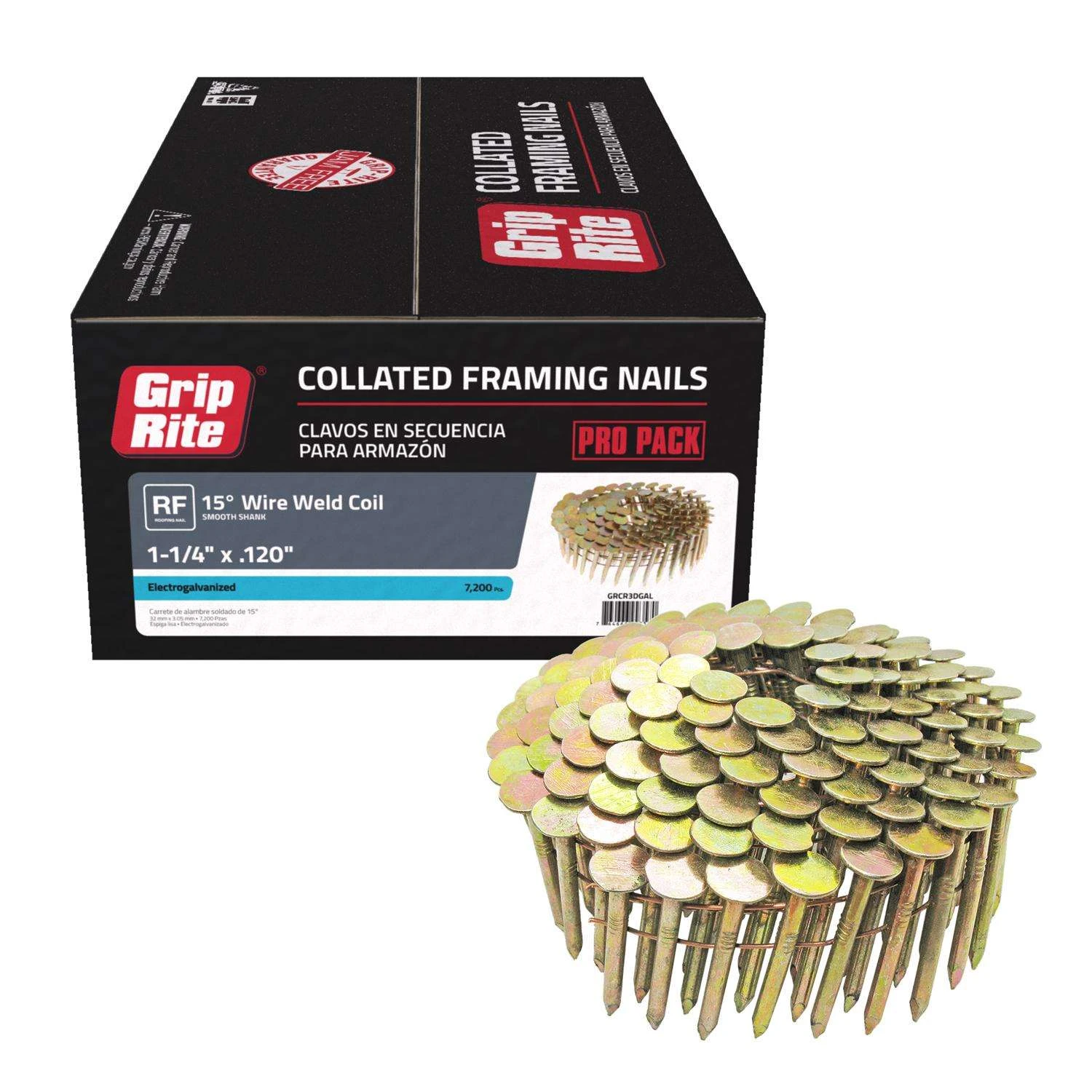 Grip-Rite 1-1/4 In. 11 Ga. Angled Coil Electro Galvanized Roofing Nails 15 Deg 7200 Pk 4 Grip-Rite 1-1/4 In. 11 Ga. Angled Coil Electro Galvanized Roofing Nails 15 Deg 7200 Pk - Image 2