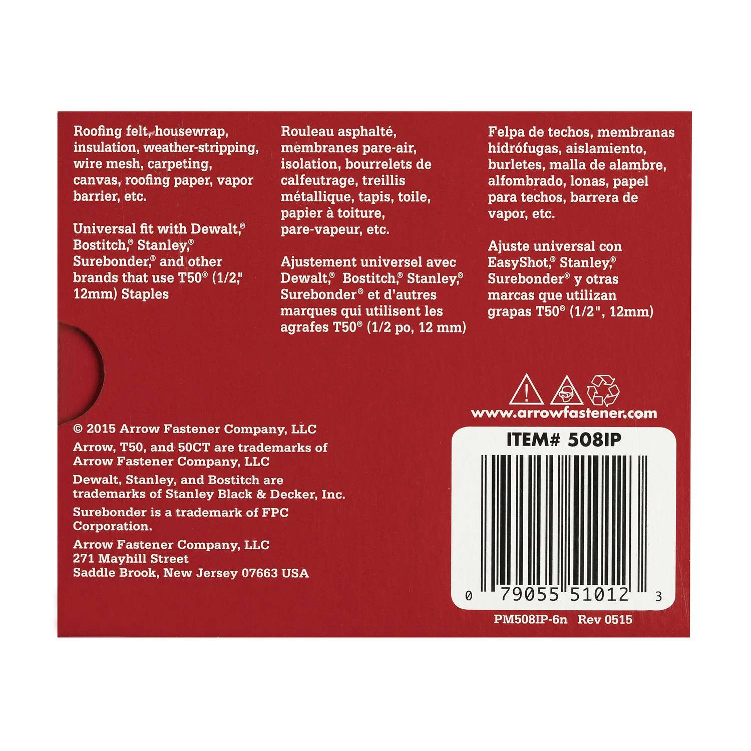 Arrow T50 3/8 In. W X 1/2 In. L 18 Ga. Flat Crown Heavy Duty Staples 5000 Pk 6 Arrow T50 3/8 In. W X 1/2 In. L 18 Ga. Flat Crown Heavy Duty Staples 5000 Pk - Image 4