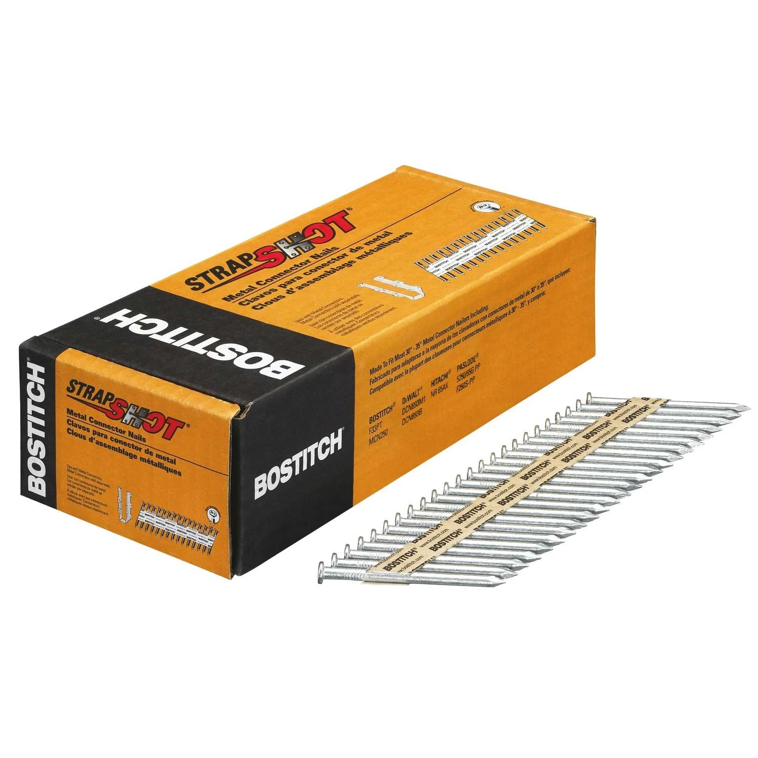 Bostitch StrapShot 2-1/2 In. 10 Ga. Paper Strip Galvanized Metal Connector Nails 500 Pk 3 Bostitch StrapShot 2-1/2 In. 10 Ga. Paper Strip Galvanized Metal Connector Nails 500 Pk