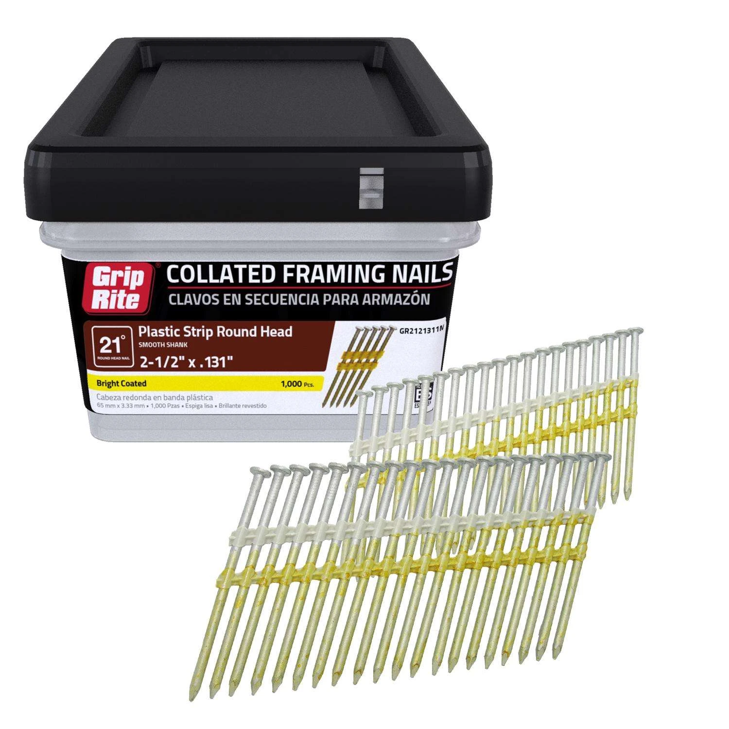 Grip-Rite 2-3/8 In. 11-1/2 Ga. Angled Strip Hot-Dip Galvanized Framing Nails 21 Deg 1000 Pk 4 Grip-Rite 2-3/8 In. 11-1/2 Ga. Angled Strip Hot-Dip Galvanized Framing Nails 21 Deg 1000 Pk - Image 2