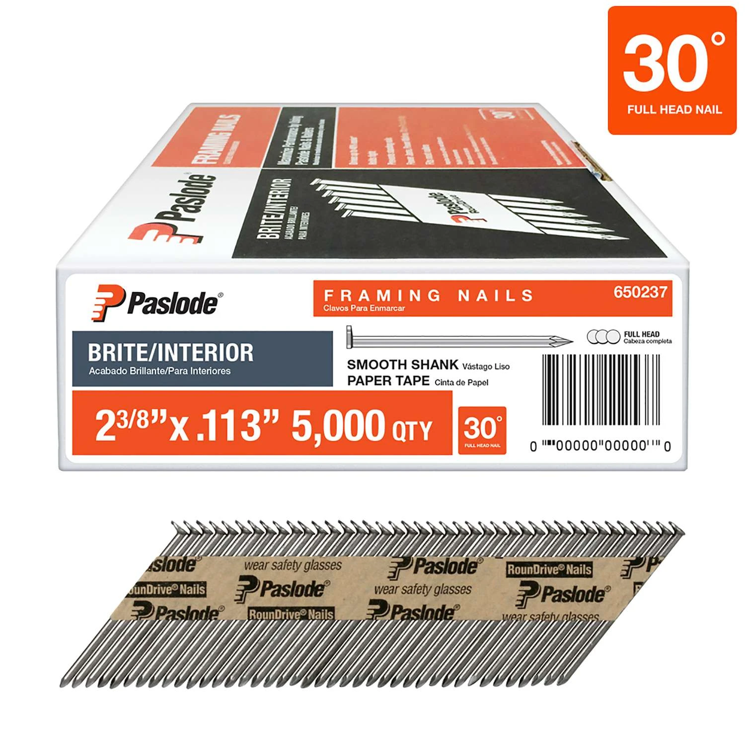 Paslode RounDrive 2-3/8 In. Angled Strip Brite Framing Nails 30 Deg 5000 Pk 3 Paslode RounDrive 2-3/8 In. Angled Strip Brite Framing Nails 30 Deg 5000 Pk