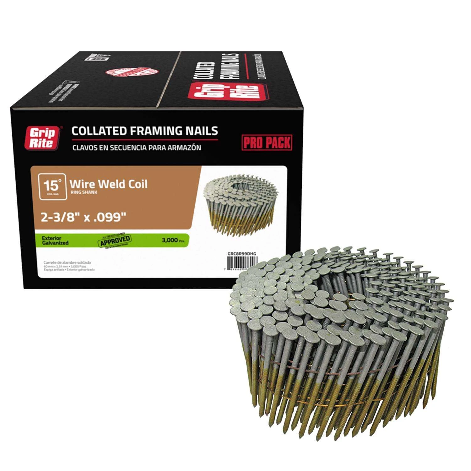 Grip-Rite 2-3/8 In. 12 Ga. Angled Coil Hot-Dip Galvanized Framing Nails 15 Deg 3000 Pk 4 Grip-Rite 2-3/8 In. 12 Ga. Angled Coil Hot-Dip Galvanized Framing Nails 15 Deg 3000 Pk - Image 2