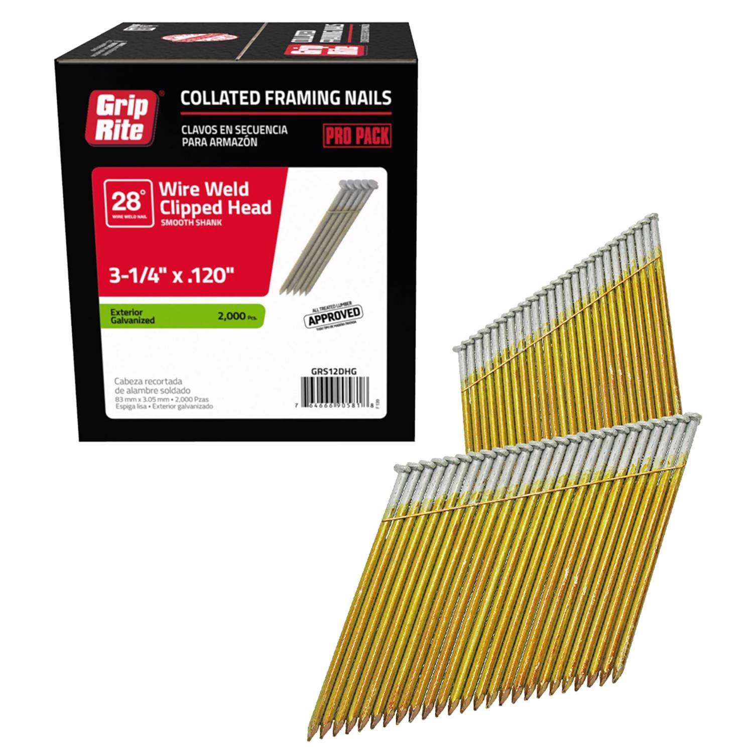Grip-Rite 3-1/4 In. 11 Ga. Angled Strip Hot-Dip Galvanized Framing Nails 28 Deg 2000 Pk 4 Grip-Rite 3-1/4 In. 11 Ga. Angled Strip Hot-Dip Galvanized Framing Nails 28 Deg 2000 Pk - Image 2