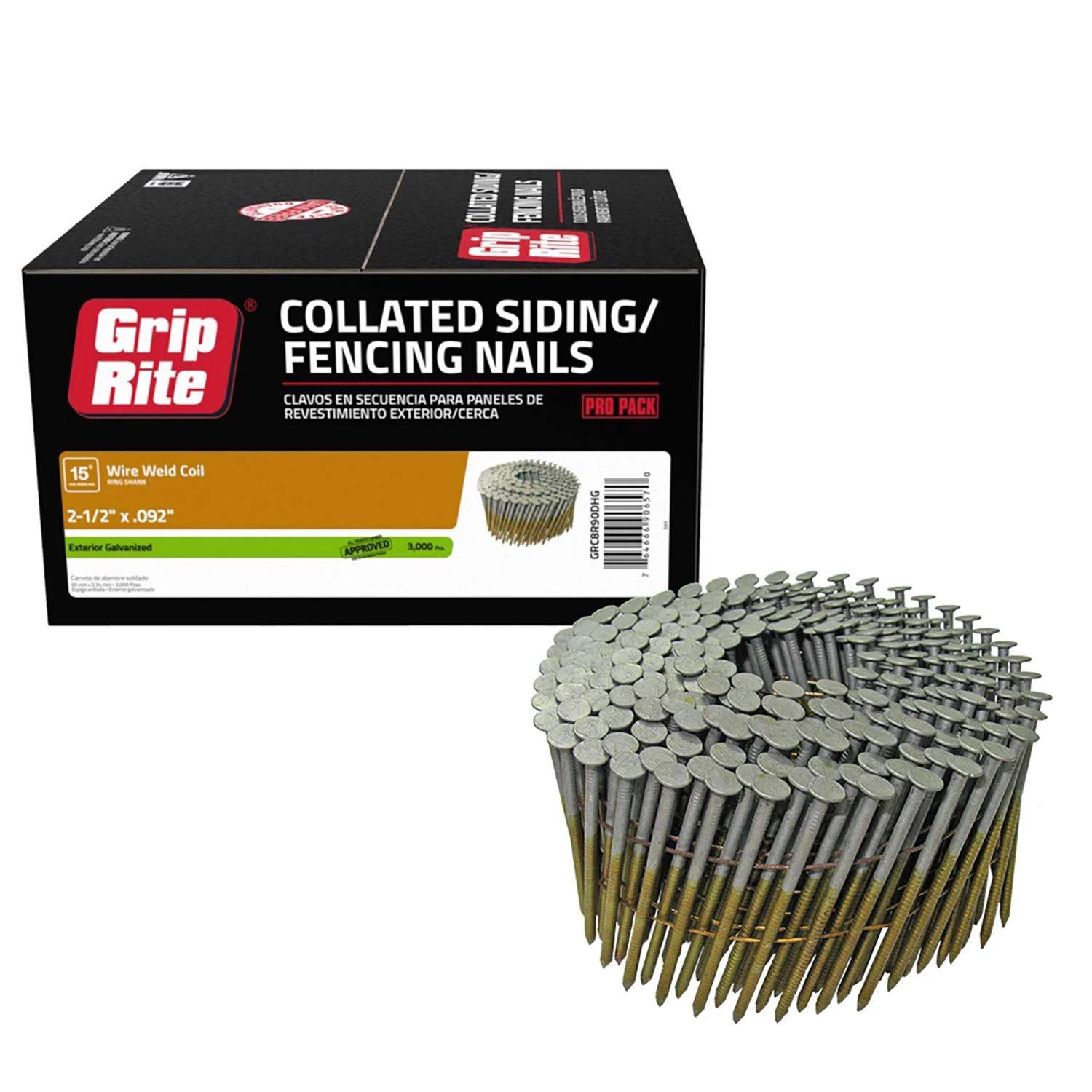 Grip-Rite 2-3/16 In. 0.92 Ga. Wire Coil Hot-Dip Galvanized Siding Nails 15 Deg 3000 Pk 4 Grip-Rite 2-3/16 In. 0.92 Ga. Wire Coil Hot-Dip Galvanized Siding Nails 15 Deg 3000 Pk - Image 2