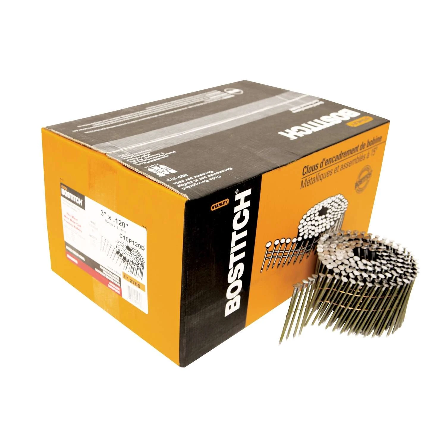 Bostitch 3 In. 11 Ga. Angled Coil Coated Framing Nails 15 Deg 2700 Pk 3 Bostitch 3 In. 11 Ga. Angled Coil Coated Framing Nails 15 Deg 2700 Pk